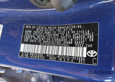 2020 Toyota Corolla Se from USA, damaged, VIN 5YFS4RCE6LP015542